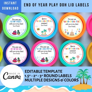 End of Year Play Doh Lid Label Template | Summer Classroom Non-candy Gift | School Party Favor Tags | Preschool Kindergarten Classroom Gift