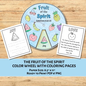 Fruit of the Spirit Coloring Wheel | Bible Verse Tracing Coloring Pages | Printable Kids Bible Activity | Sunday School Craft | Bible Lesson