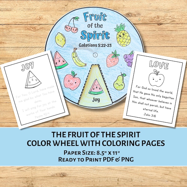 Fruit of the Spirit Coloring Wheel | Bible Verse Tracing Coloring Pages | Printable Kids Bible Activity | Sunday School Craft | Bible Lesson