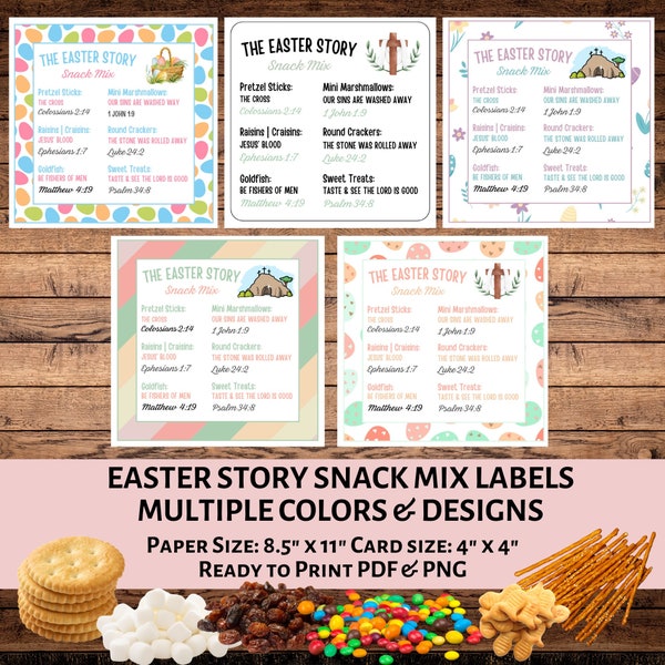 Easter Story Snack Mix Printable Tag 4" x 4" | Easter Treat for Kids | Sunday School Easter Snack Mix Label | Holy Week Snack Mix Tag