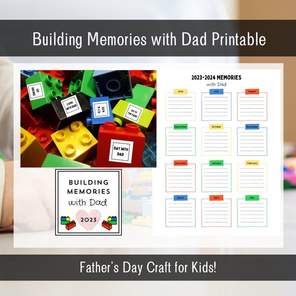 Building Memories with Dad Printable Kid's Craft for Father's Day | DIY Dad Gift | Editable Tags for Blocks | Toddler Kid Gift for Father