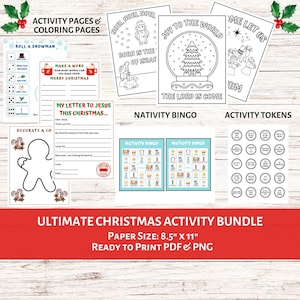 Christian Christmas Activity Pages for Kids | Christmas Activity Tokens | Christmas Word and Drawing Games | Nativity Bingo | Coloring Pages