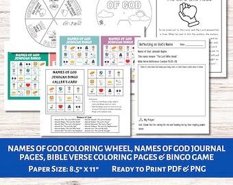 Names of God Coloring Wheel and Bingo Game | Hebrew Names of God | Kids Printable Bible Activity | Names of God Bible Verse Coloring Pages