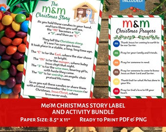 M&M Nativity Christmas Story Printable Tags | Candy Christmas Prayer | Kids Christmas Activities | Nativity Craft | Christian Christmas Gift