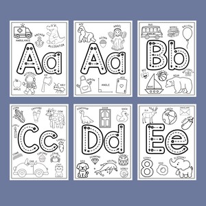 Alphabet Coloring Worksheets with Tracing Letters | Printable Digital Download | Handwriting Practice Letters | PreK Kindergarten | Toddlers image 2