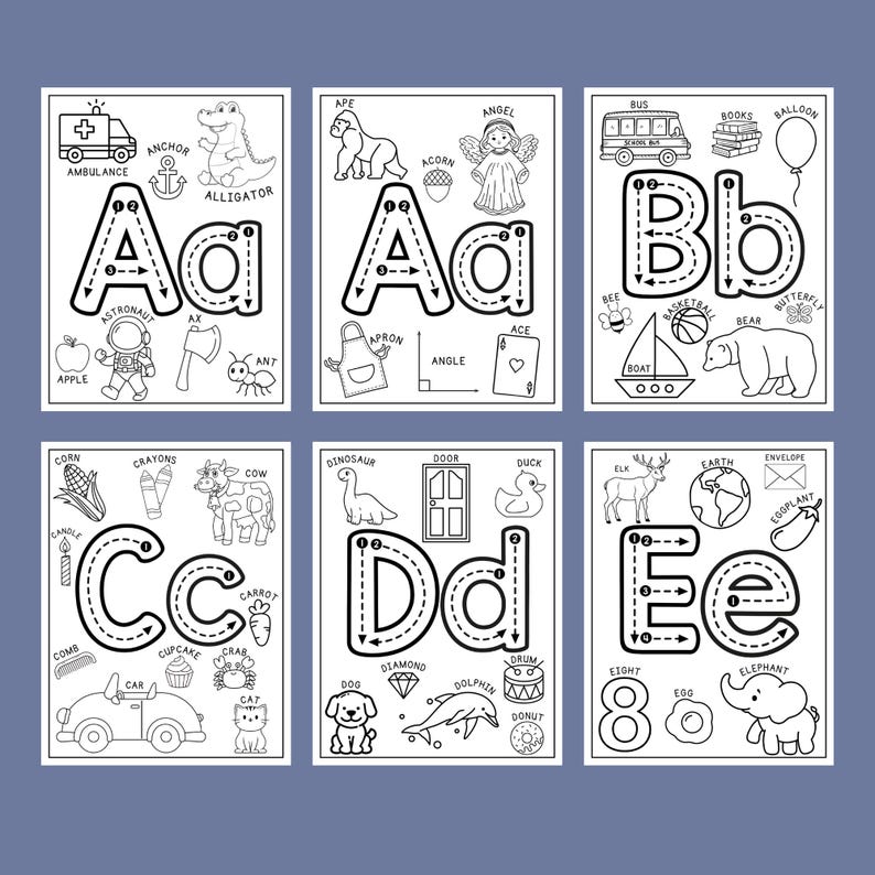 Alphabet Coloring Worksheets with Tracing Letters | Printable Digital Download | Handwriting Practice Letters | PreK Kindergarten | Toddlers image 2