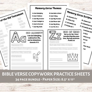 Hojas de práctica de escritura a mano PDF imprimible, tema de versículos bíblicos, aprender, leer y rastrear las Escrituras NASB/NIV, educación en el hogar para niños
