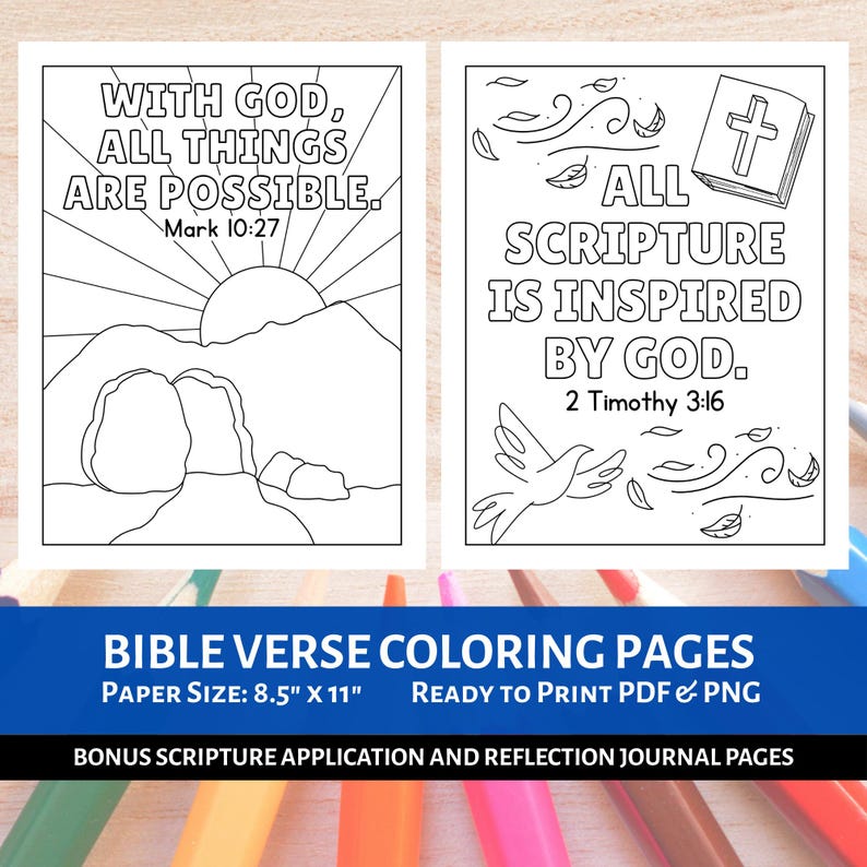 Bible Verse Coloring Pages for Kids | Memory Verse Coloring Pages | Sunday School Activity | 37 Scripture Christian Homeschool Coloring Book image 1