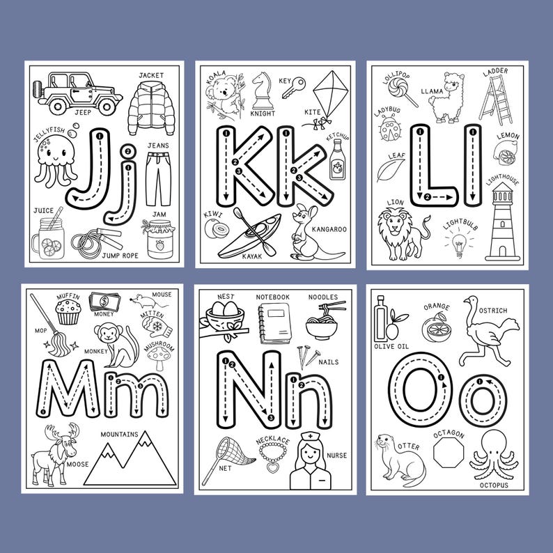Alphabet Coloring Worksheets with Tracing Letters | Printable Digital Download | Handwriting Practice Letters | PreK Kindergarten | Toddlers image 4