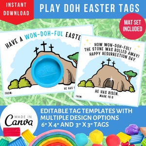 Etiqueta de regalo editable de Pascua con plastilina Play Doh / Él ha resucitado Tumba vacía / Día de la resurrección / Regalo de canasta de Pascua para niños / Tapetes de Pascua con plastilina Play Doh / Semana Santa