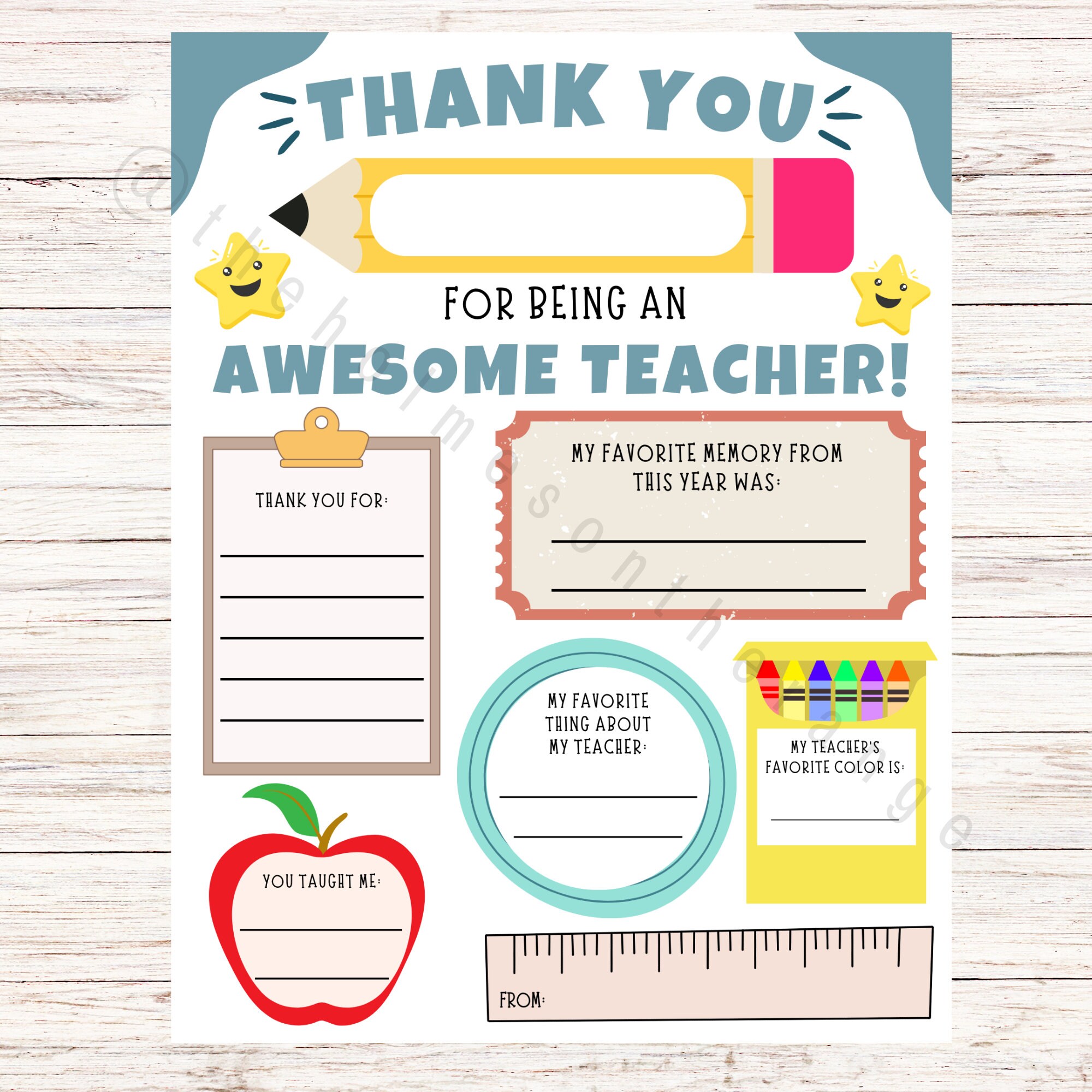 Teacher Appreciation Week Printable Teacher Appreciation Gift Thank You ...