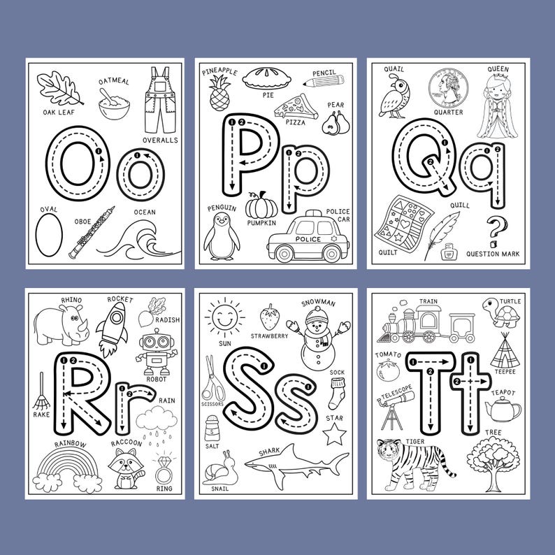 Alphabet Coloring Worksheets with Tracing Letters | Printable Digital Download | Handwriting Practice Letters | PreK Kindergarten | Toddlers image 5