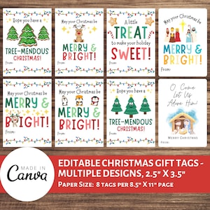 Christmas Gift Tags Editable Printable | Merry & Bright Treat Tags | Holiday Tags | Student Gifts | Teacher Gifts | Canva Template Gift Tags