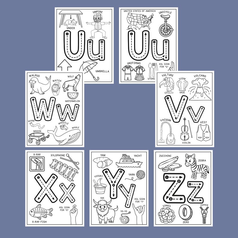 Alphabet Coloring Worksheets with Tracing Letters | Printable Digital Download | Handwriting Practice Letters | PreK Kindergarten | Toddlers image 6