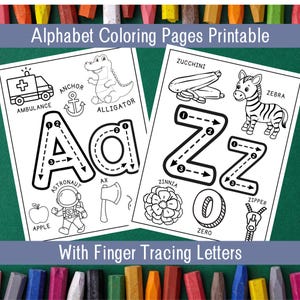 Alphabet Coloring Worksheets with Tracing Letters | Printable Digital Download | Handwriting Practice Letters | PreK Kindergarten | Toddlers image 1