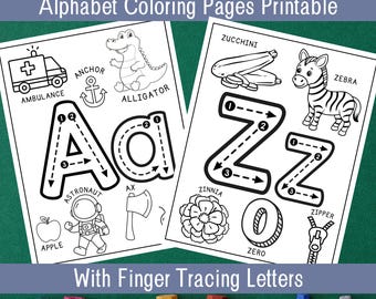 Alphabet Coloring Worksheets with Tracing Letters | Printable Digital Download | Handwriting Practice Letters | PreK Kindergarten | Toddlers