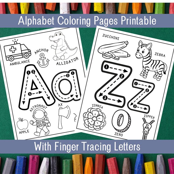 Alphabet Coloring Worksheets with Tracing Letters | Printable Digital Download | Handwriting Practice Letters | PreK Kindergarten | Toddlers