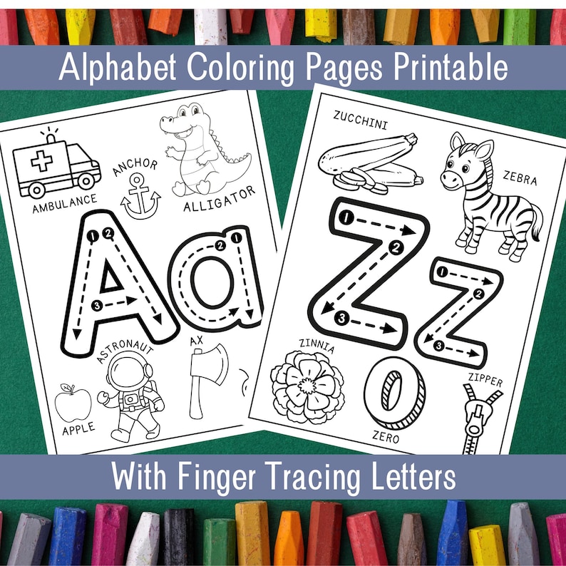 Alphabet Coloring Worksheets with Tracing Letters | Printable Digital Download | Handwriting Practice Letters | PreK Kindergarten | Toddlers image 1