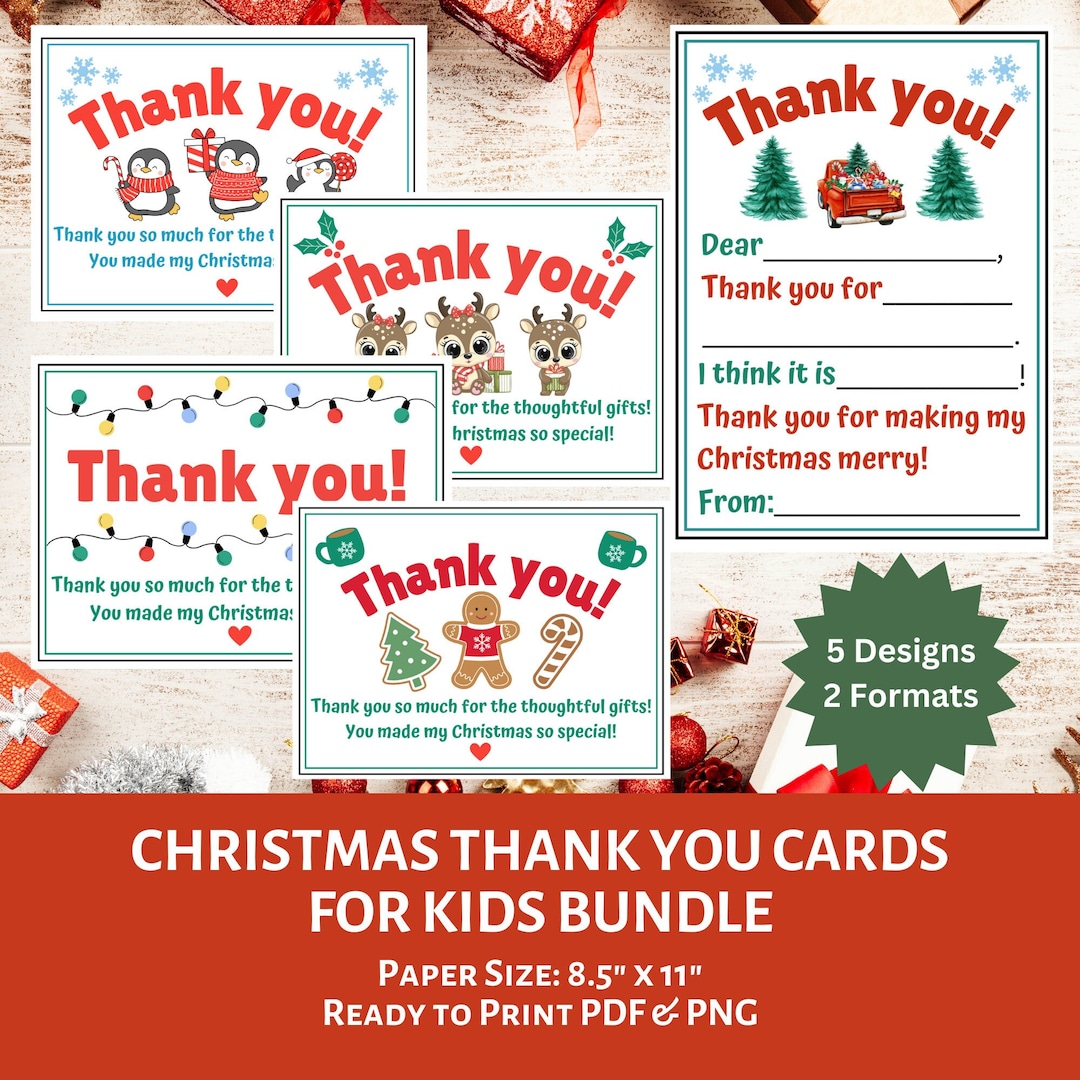 Christmas Thank You Cards for Kids | Fillable Thank You Card ...