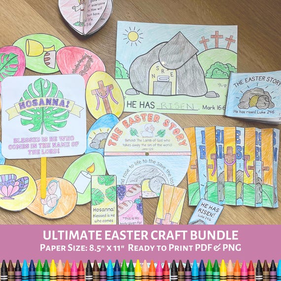 Easter Craft and Activity Bundle for Kids | Holy Week Crafts | Christian Bible Crafts | He is risen Crafts | Resurrection Day Crafts