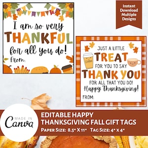 Étiquette-cadeau modifiable pour Thanksgiving | Cadeau pour professeur de Thanksgiving | Étiquette-cadeau pour la classe d'automne | Merci pour vous | Étiquette pour friandises | Étiquettes de fête d'automne