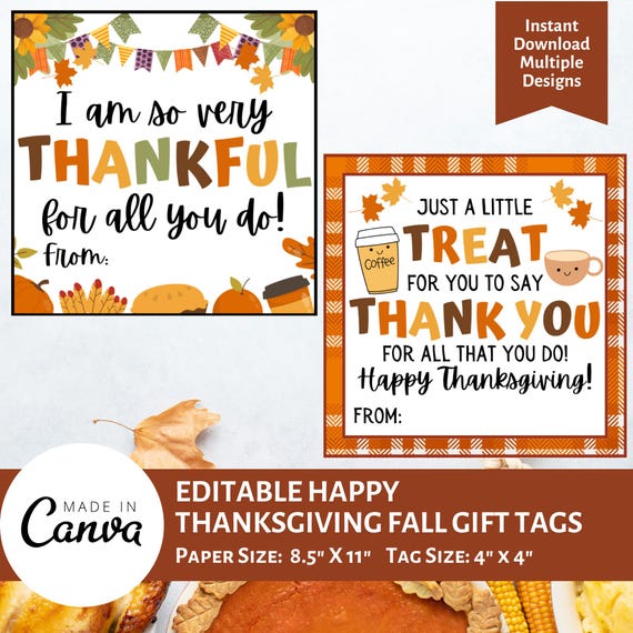 Editable Thanksgiving Gift Tag | Thanksgiving Teacher Gift Tag | Fall Classroom Gift Tag | So Thankful for You | Treat Tag | Fall Party Tags