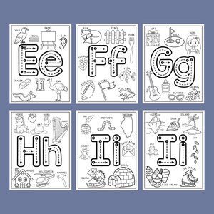 Alphabet Coloring Worksheets with Tracing Letters | Printable Digital Download | Handwriting Practice Letters | PreK Kindergarten | Toddlers image 3