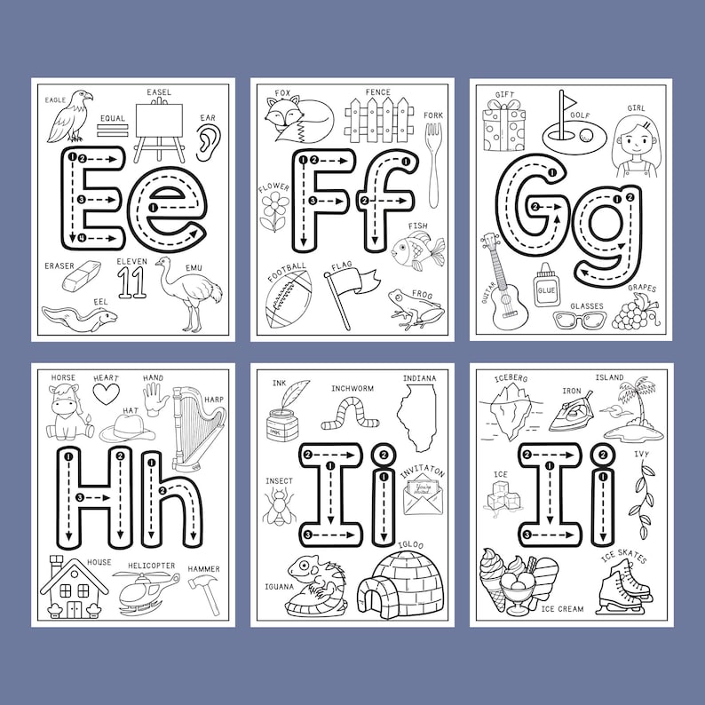 Alphabet Coloring Worksheets with Tracing Letters | Printable Digital Download | Handwriting Practice Letters | PreK Kindergarten | Toddlers image 3