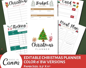 Christmas Planner Template | Printable Christmas Planner | Digital Editable Template | Christmas Gift List | Budget Tracker | Gift Organizer