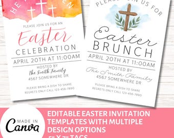 Easter Invitation Editable Template | Easter Brunch Invite | Christian Easter Invite | He Has Risen Invite | Easter Celebration Invite 5 x 7