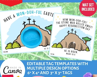 Play Doh Easter Editable Gift Tag | He is Risen Empty Tomb | Resurrection Day | Kid's Easter Basket Gift | Easter Play Doh Mats | Holy Week