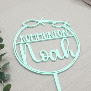 Cake Topper für Taufe, Kommunion oder Konfirmation personalisiert mit Namen viele Farben Dekoration Taufe Ichthys Bild 3