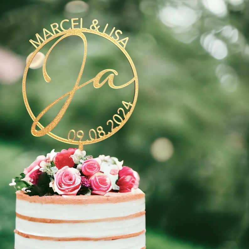 Cake Topper für Hochzeiten personalisiert mit Namen und Datum viele Farben Dekoration für deine Traumfeier Tortenstecker Ja-Wort Bild 6
