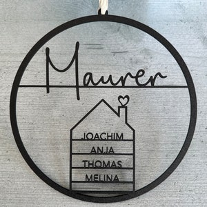 Familienschild mit Haus personalisiert Türschild für Familien viele Farben 25 cm Schwarz