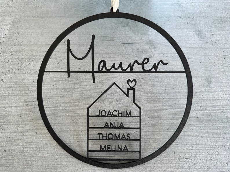 Familienschild mit Haus personalisiert Türschild für Familien viele Farben 25 cm Schwarz