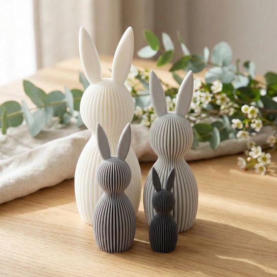 Geriffelte Häschen-deko Aus Recycletem PLA - Moderne Osterdeko Für Dein Zuhause - Umweltfreundliche Osterhasen-deko