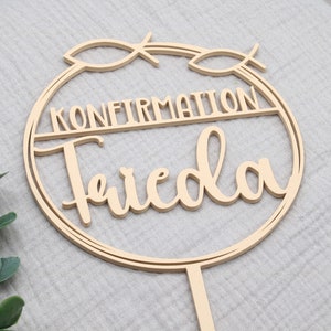 Cake Topper für Taufe, Kommunion oder Konfirmation personalisiert mit Namen viele Farben Dekoration Taufe Ichthys Bild 2