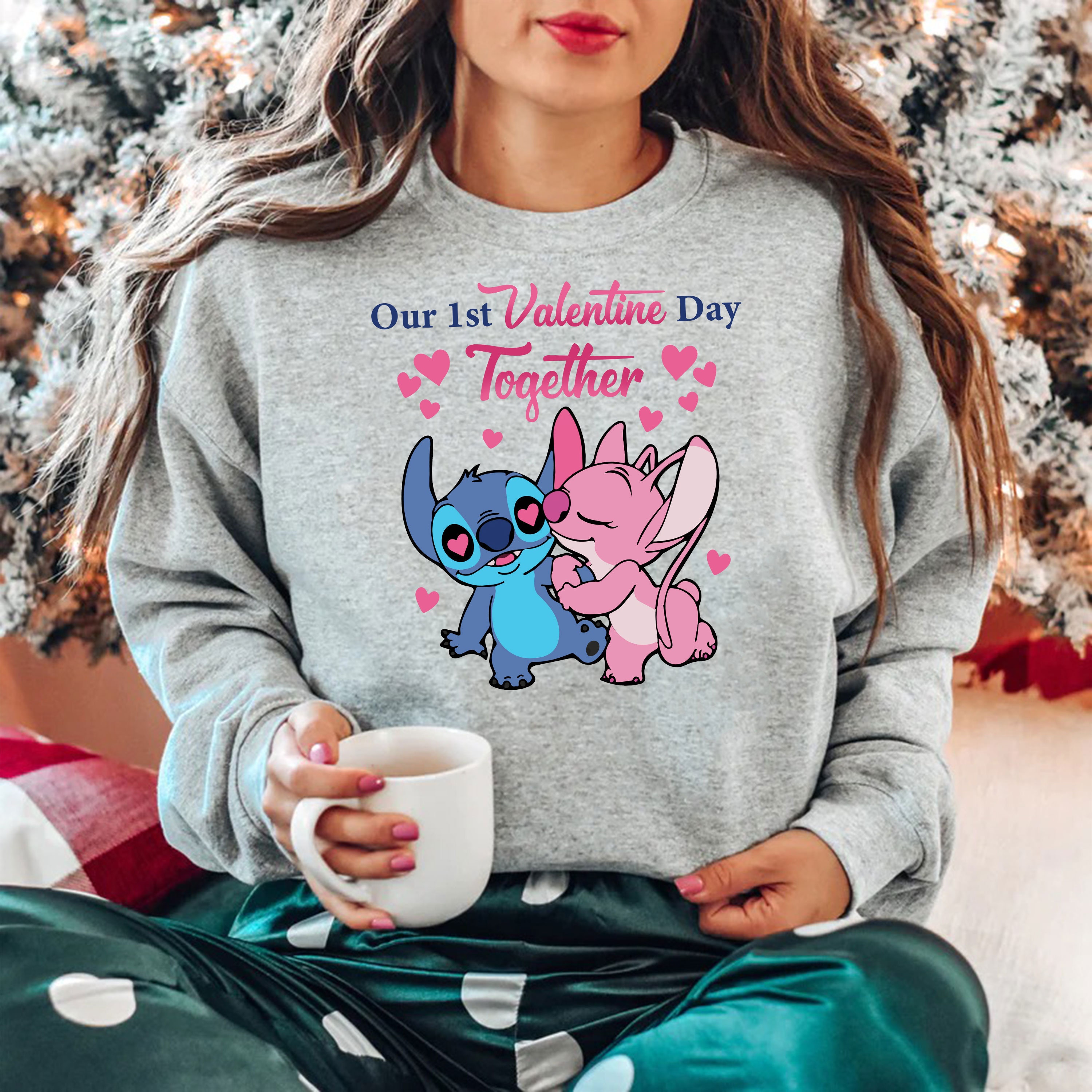 Custom Stitch and Angel Hoodie, Disney Couple Hoodie, Lilo and Stitch Hoodie,  Custom Disney Stitch and Angel Happy Valentines Hoodie, Stitch 