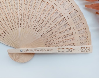 Abanico de madera de sándalo personalizado a granel para recuerdos de boda,  abanicos de madera grabados para novia, despedida de soltero, ventilador