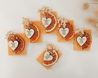 35 PCS Regalos de ducha de cítricos Favores de despedida de soltera Favores de boda personalizados Regalos de boda de color naranja para bodas Regalos de jabón personalizados