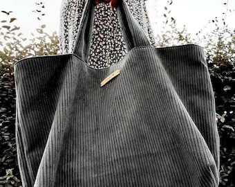 Corduroy tote bag - cotton - upcycled -- dark shades