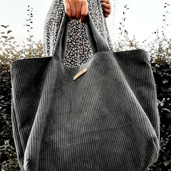 Sac cabas velours côtelé - coton - upcyclé -- nuances sombres