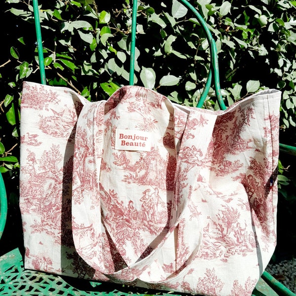 Sac cabas toile de jouy upcyclé