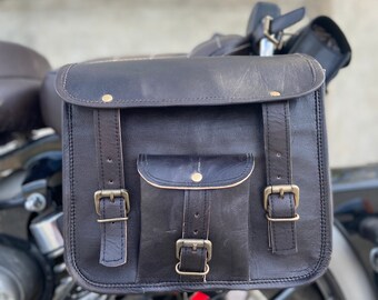 black leather panniers