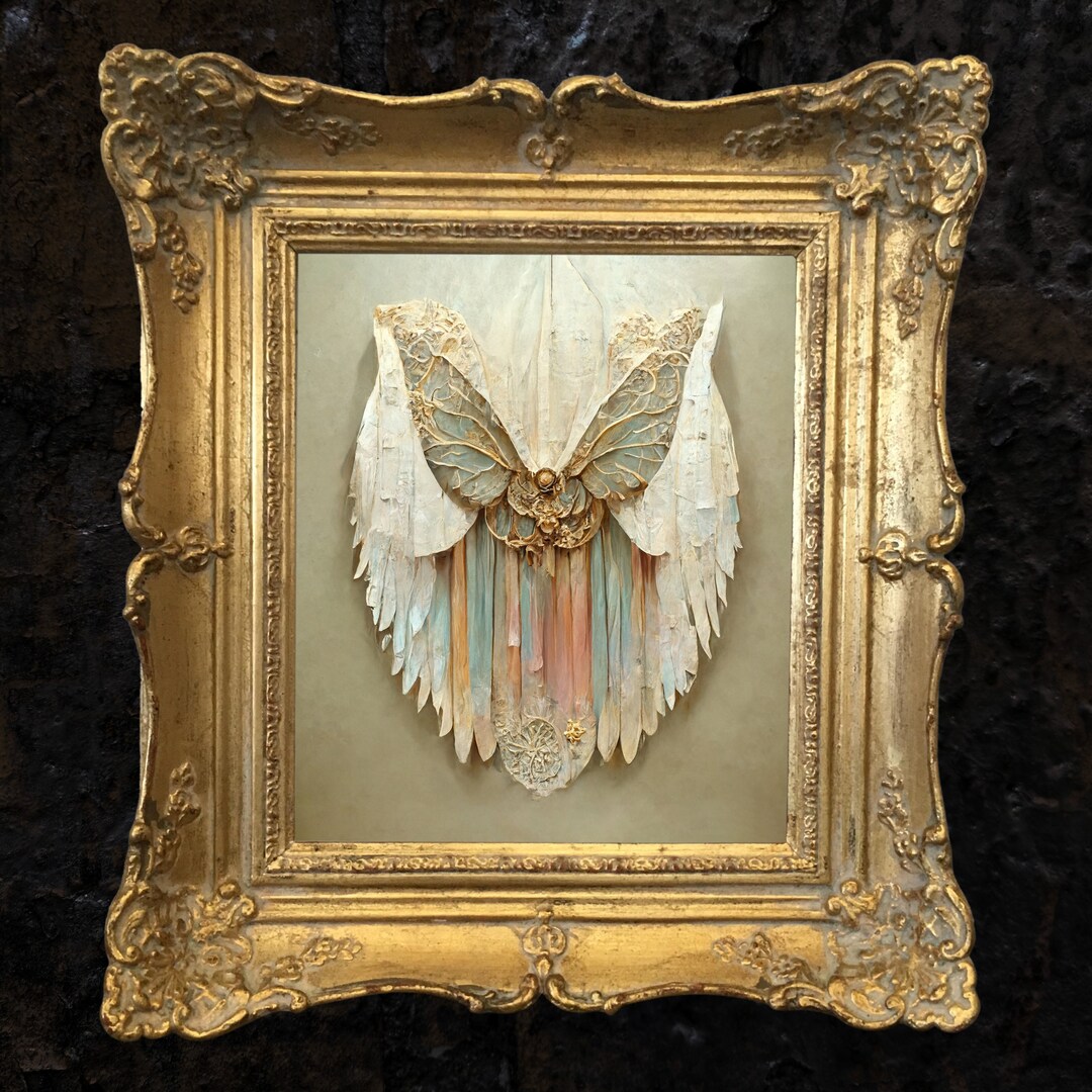 Golden Abstract Art Nouveau Angel Wings, Art Deco, Pastels, Rustic ...