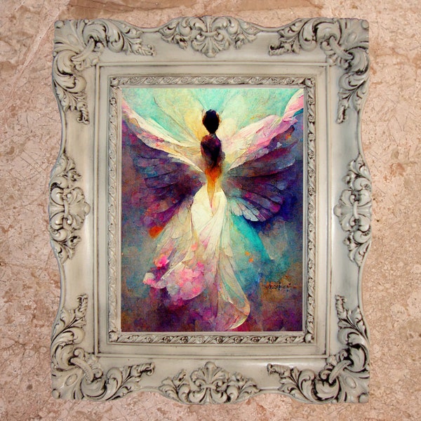 Abstract Guardian Angel Painting, Aura Pastel Watercolor, Impressionist, Ethereal, Digital Download Printable Wall Art, 11 sz, #3