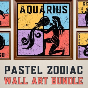 Retro Zodiac Wall Art Collection | Vintage Pastel Astrology Prints | Instant Digital Download | Very High Resolution JPEG | Print up to 42&#39;&#39;