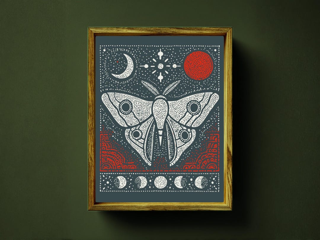 Lunar Moth Art - Moon Phase Decor - Wiccan Wall Print - Etsy