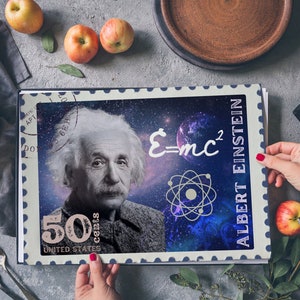 Decoración de pared imprimible, póster de sellos, Albert Einstein, decoración única de la casa en estilo vintage, juego de 4, resolución muy alta, descarga digital de arte