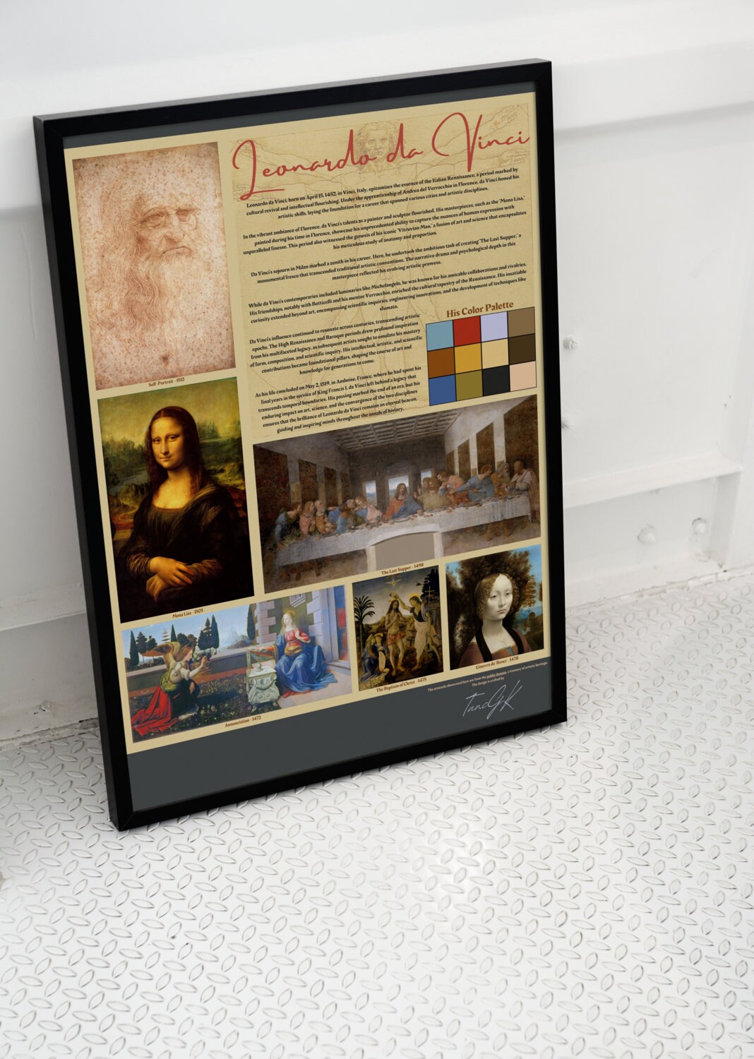 Da Vinci Renaissance Art Print, Infographic Poster (digital